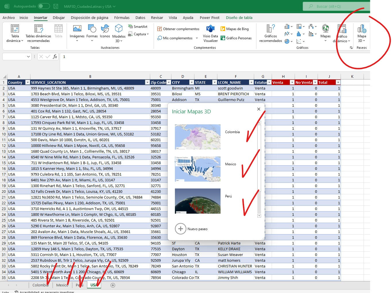 Indicadores de Ventas con Mapas 3D